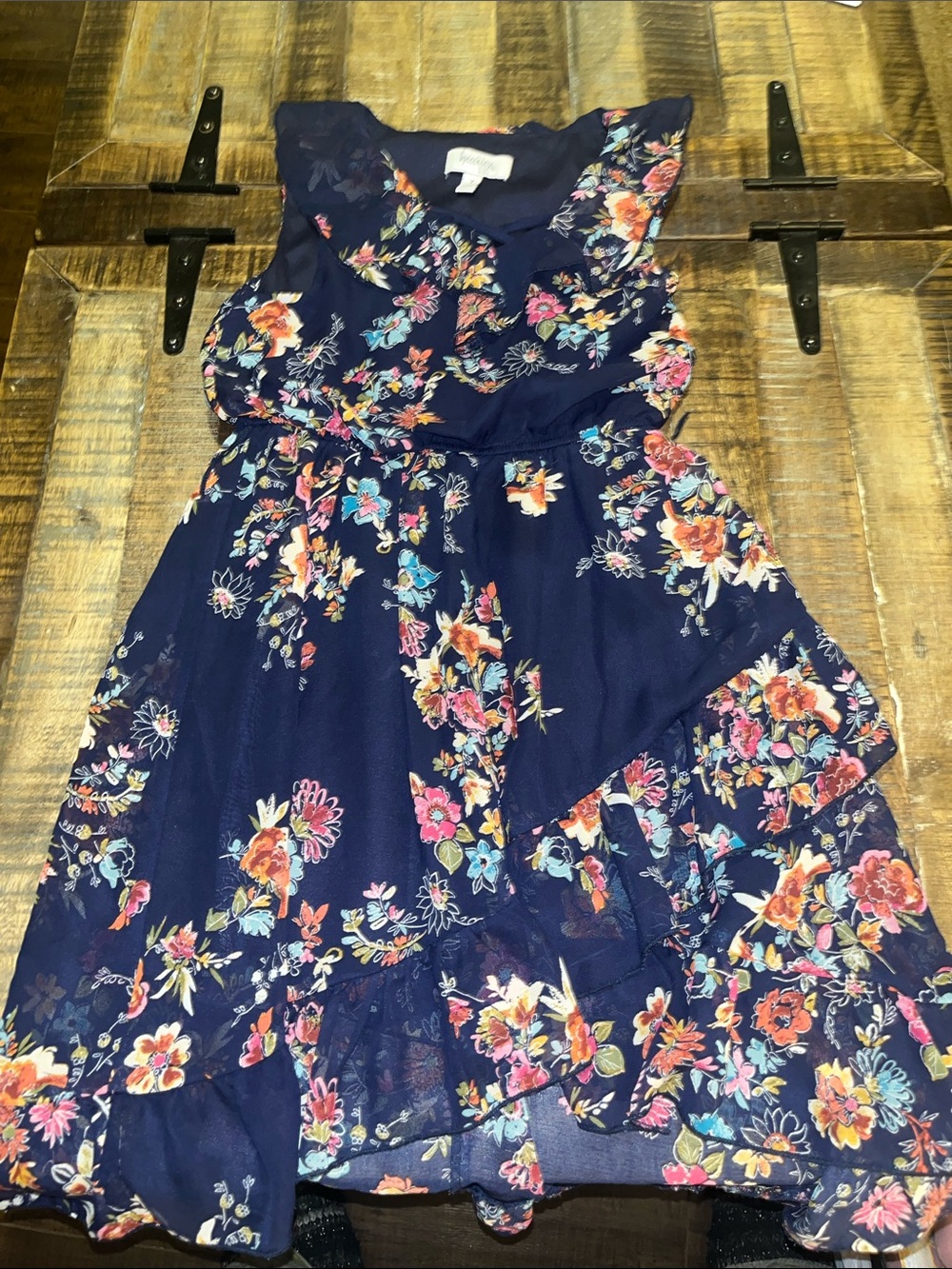 Speechless Navy Floral Ruffle Hem Dress
